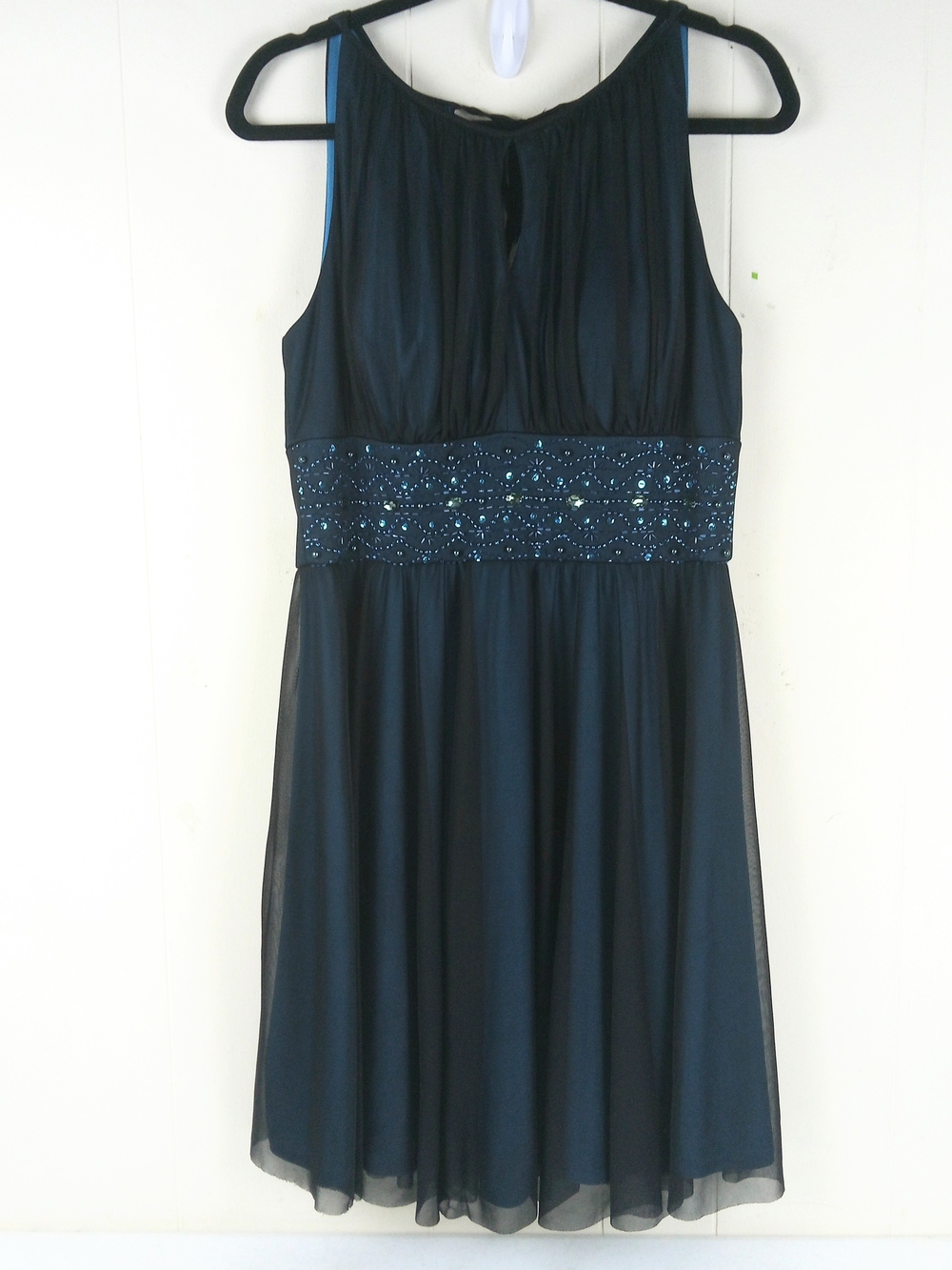 Jessica Howard Women's Embellished Waist Evening Dress Black/Blue Size 10 Petite